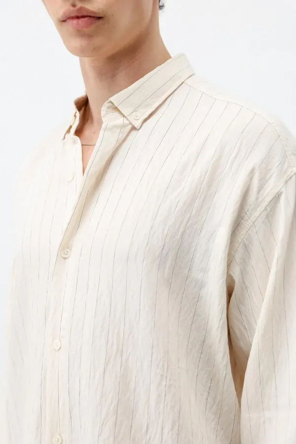 Çizgili Oversize Gömlek Krem