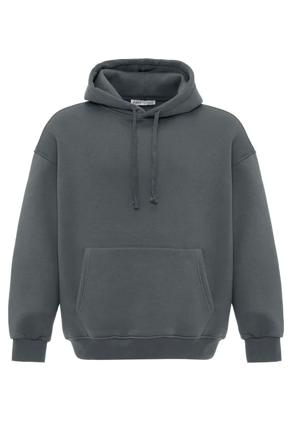 Sweat à capuche basique oversize délavé, gris fumé