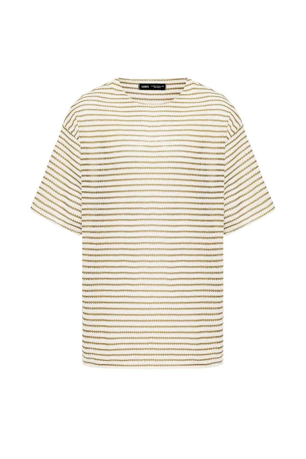T-shirt rayé oversize en maille kaki