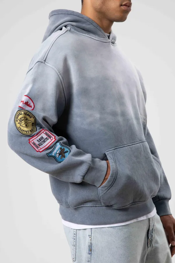 Oversize Baskılı Kapüşonlu Sweatshirt Gri