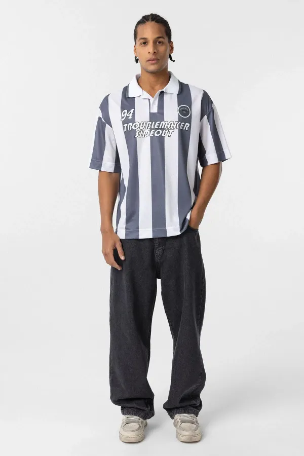 T-shirt oversize à col polo, gris foncé