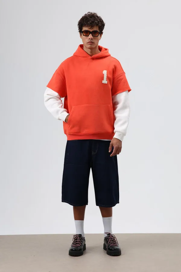 Sweat à capuche oversize avec détails aux manches, orange