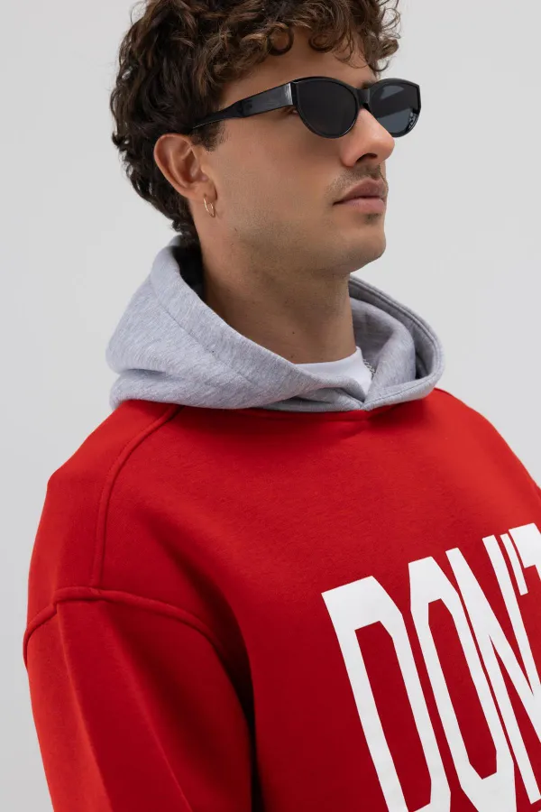 Sweat-shirt oversize rouge imprimé bicolore