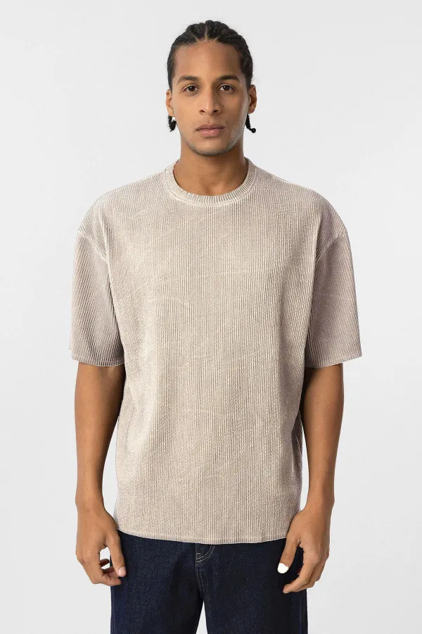 Yıkamalı Ottoman Basic Oversize Tişört Taş