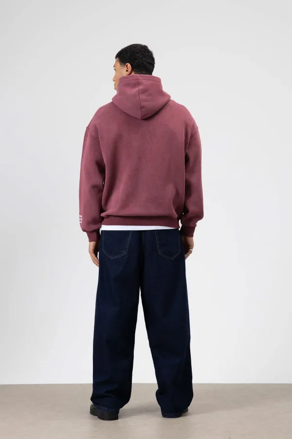 Oversize Nakış Baskılıkapüşonlu Sweatshirt Bordo