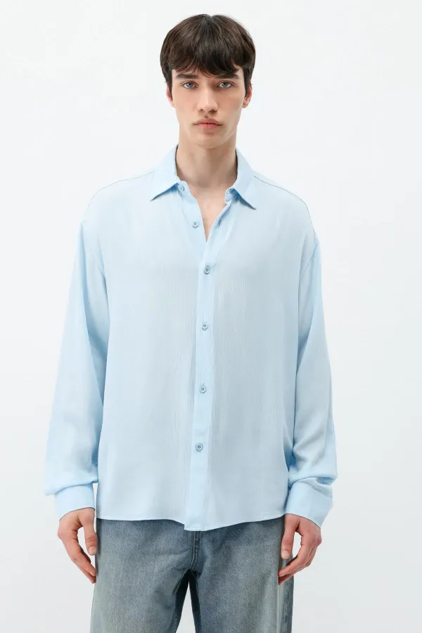 Chemise oversize texturée légère, bleu ciel