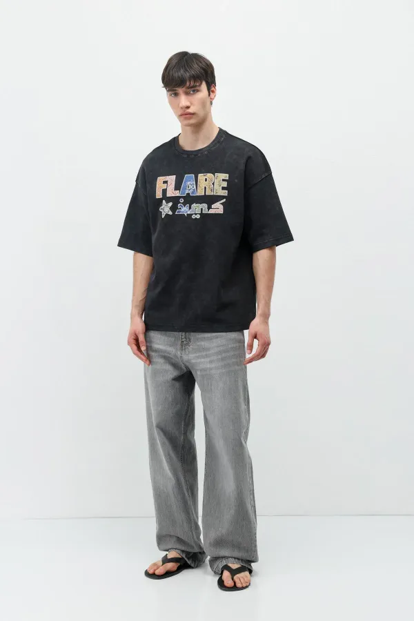 Baskılı Oversize Tişört Siyah