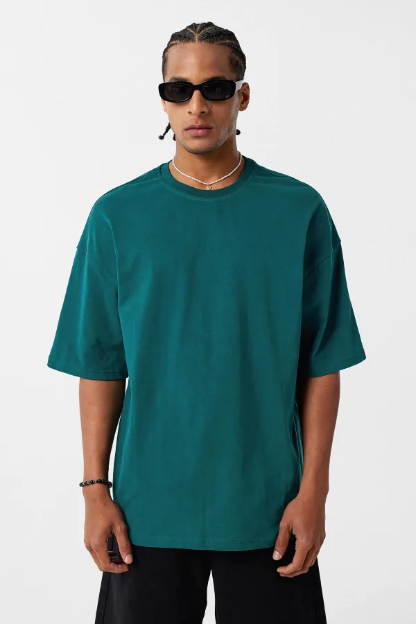 Basic Oversize Crew Neck T-Shirt Petrol