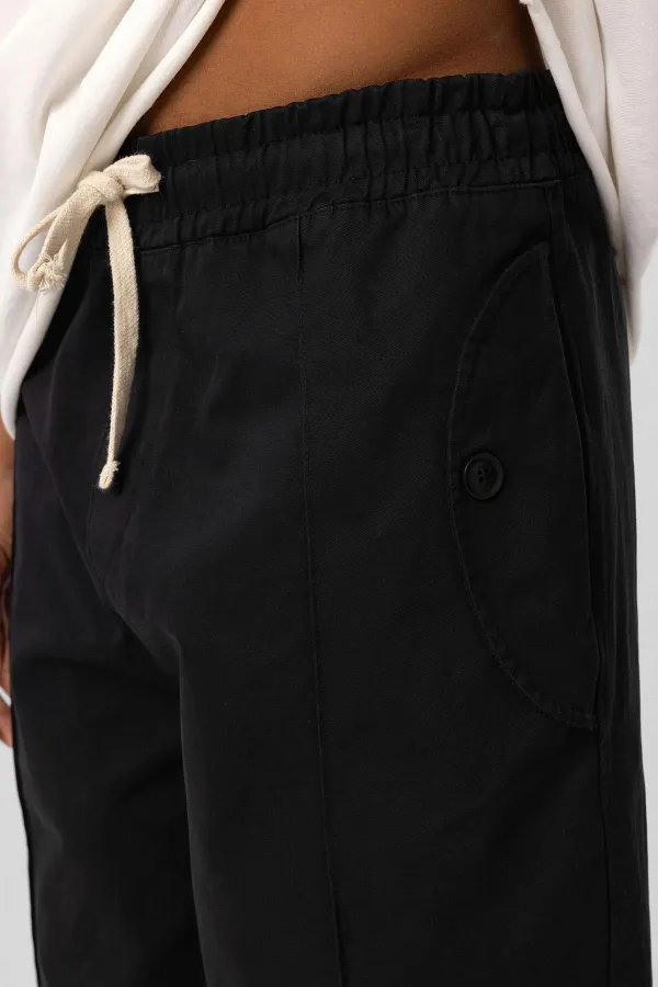 Bağcıklı Baggy Gabardin Pantolon Siyah