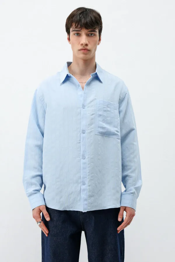 Chemise oversize rayée en modal bleu ciel
