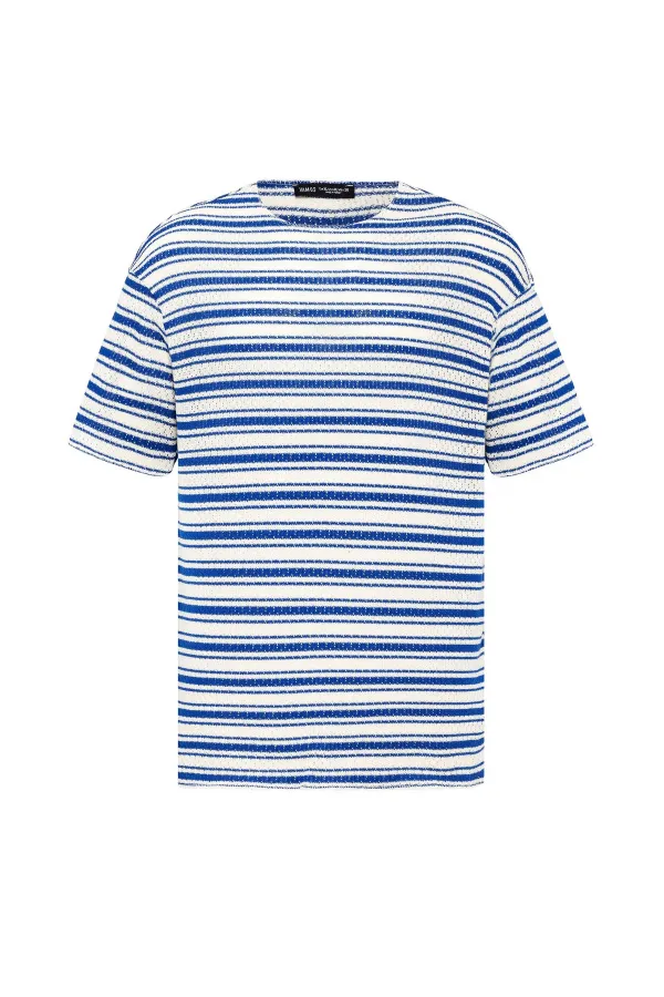 T-shirt rayé oversize en maille (bleu marine)