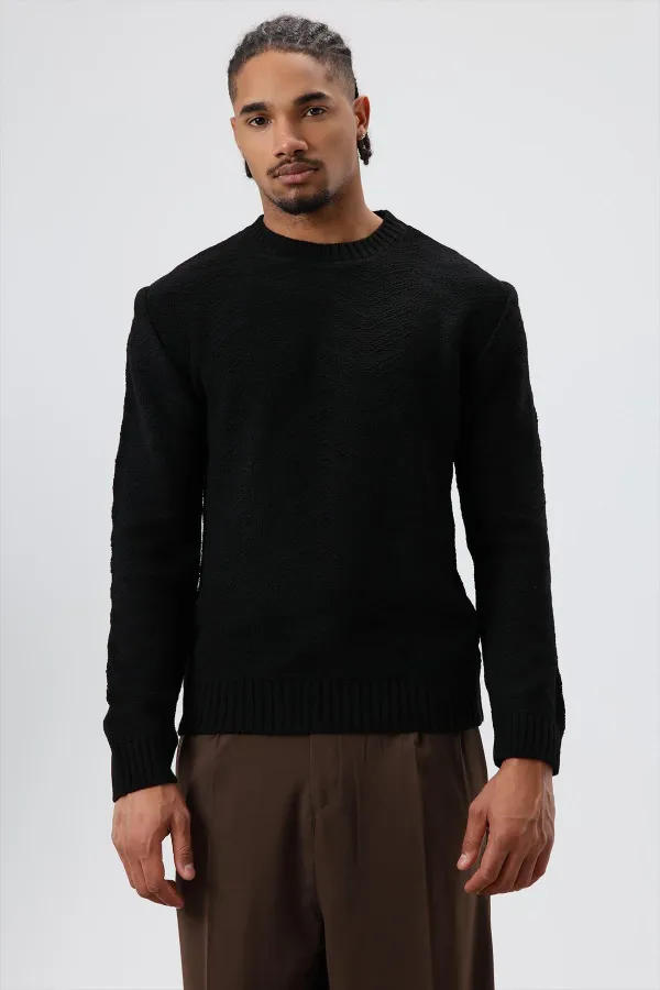 Bisiklet Yaka Oversize Triko Kazak Siyah