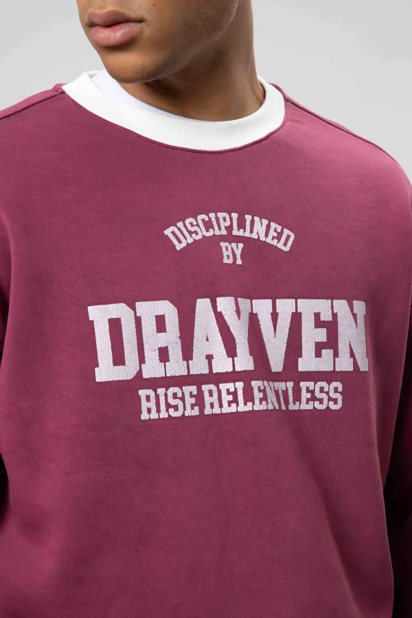 Oversize Bisiklet Yaka Baskılı Sweatshirt Bordo