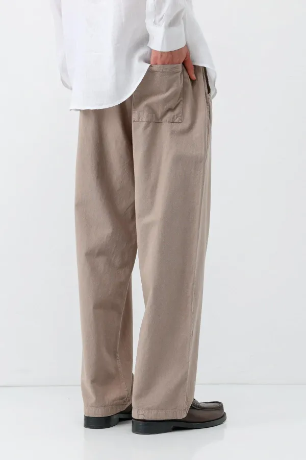 Pantalon ample en lin avec taille élastiquée, couleur vison