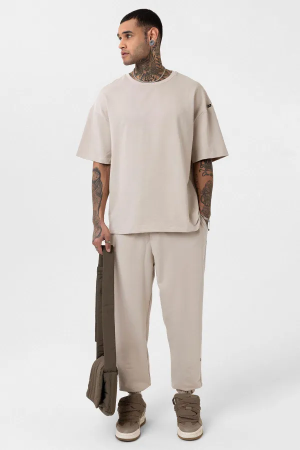 Paça Lastikli Basic Oversize Eşofman Takımı Bej