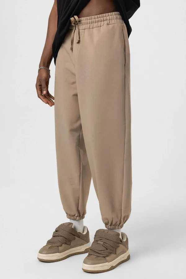 Basic Elastic Waist Oversize Sweatpants Mink
