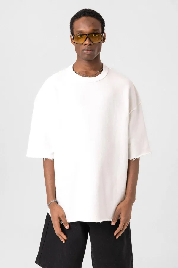 Yıkamalı Oversize Tişört Ekru