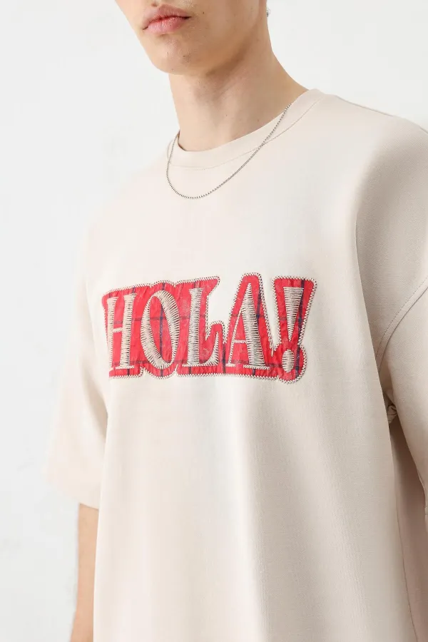 Washed Printed Oversize T-Shirt Light Stone