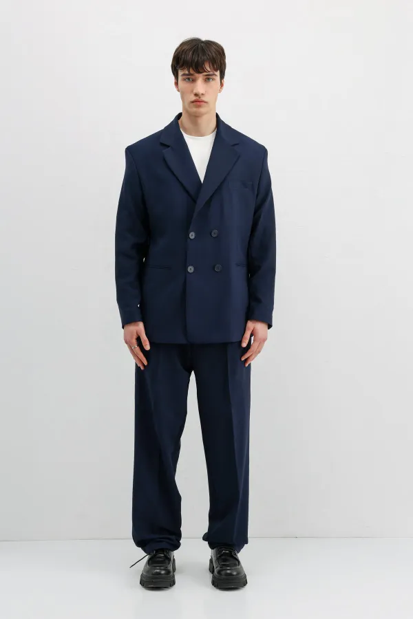 Costume croisé oversize, bleu marine