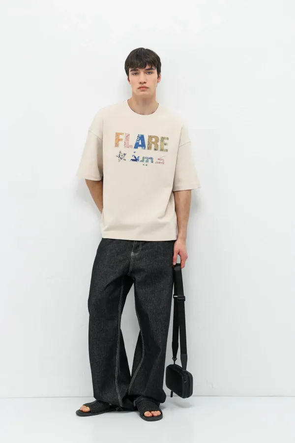 Baskılı Oversize Tişört Taş