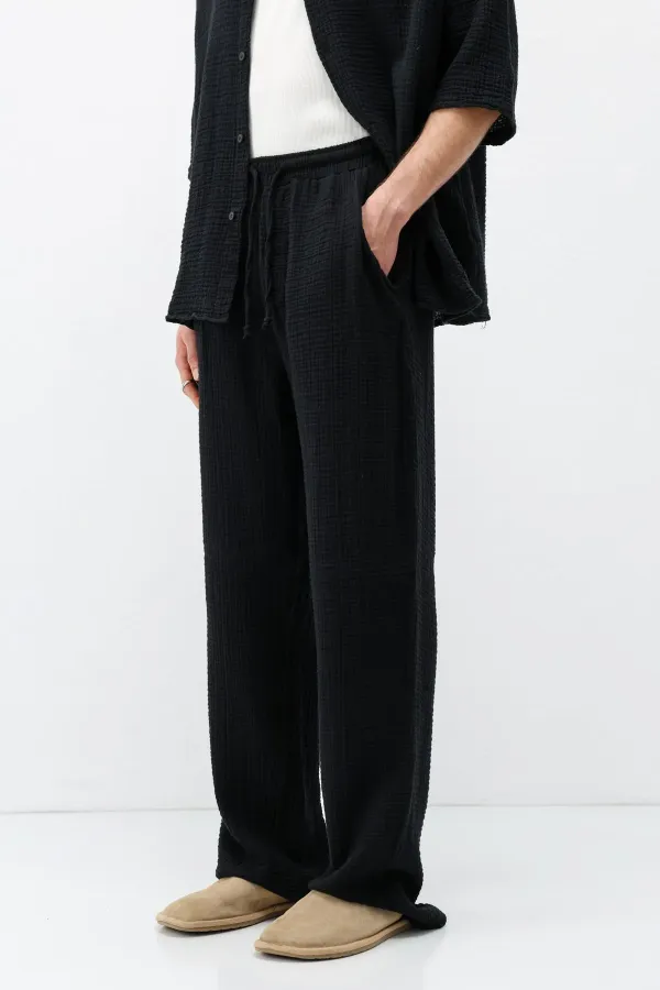 Muslin Fabric Relaxed Fit Linen Set Black
