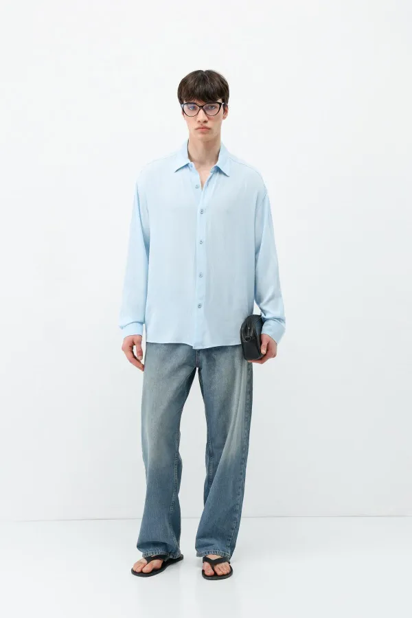 Chemise oversize texturée légère, bleu ciel