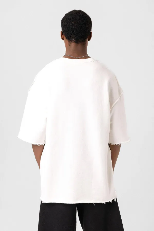 Yıkamalı Oversize Tişört Ekru