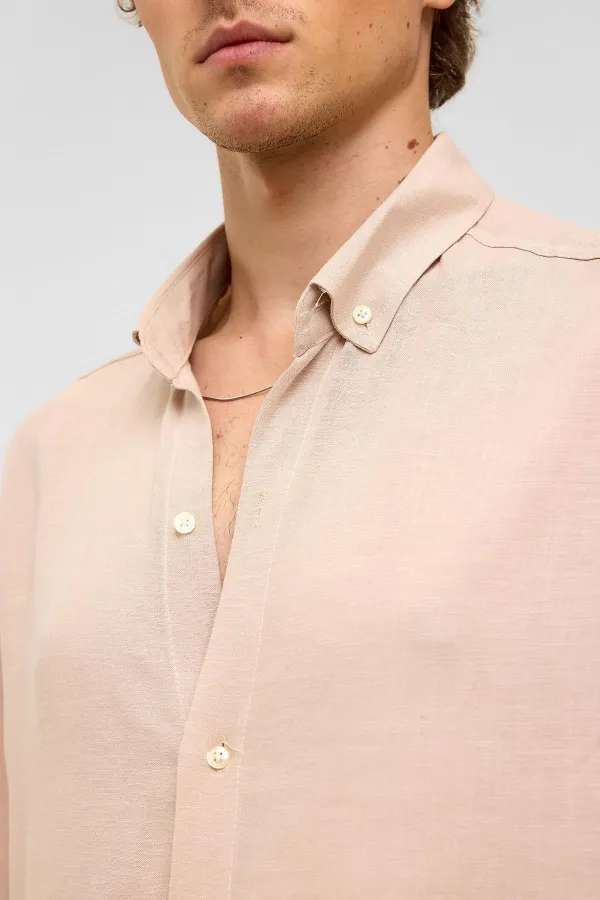 Chemise oversize à manches longues en lin beige