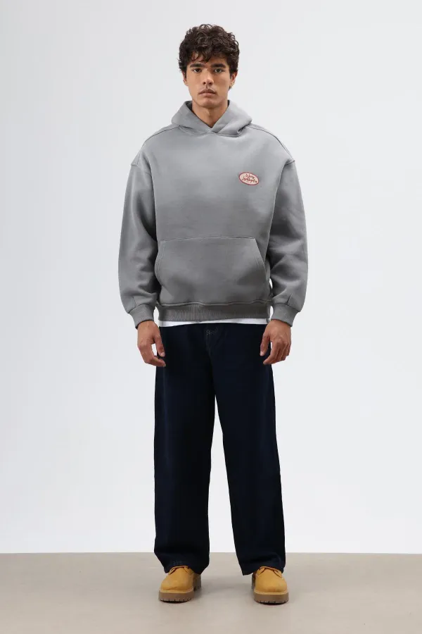 Sweat à capuche imprimé oversize, gris foncé