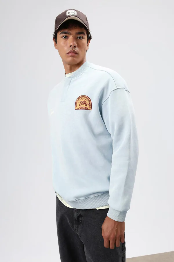 Oversize Crew Neck Printed Sweatshirt Baby Blue