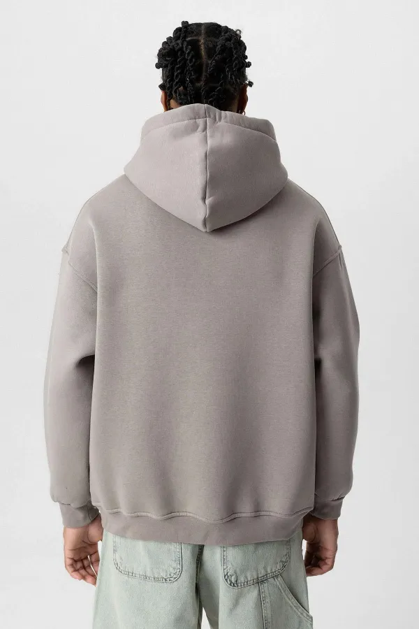Basic Oversize Kapüşonlu Sweatshirt Açık Vızon