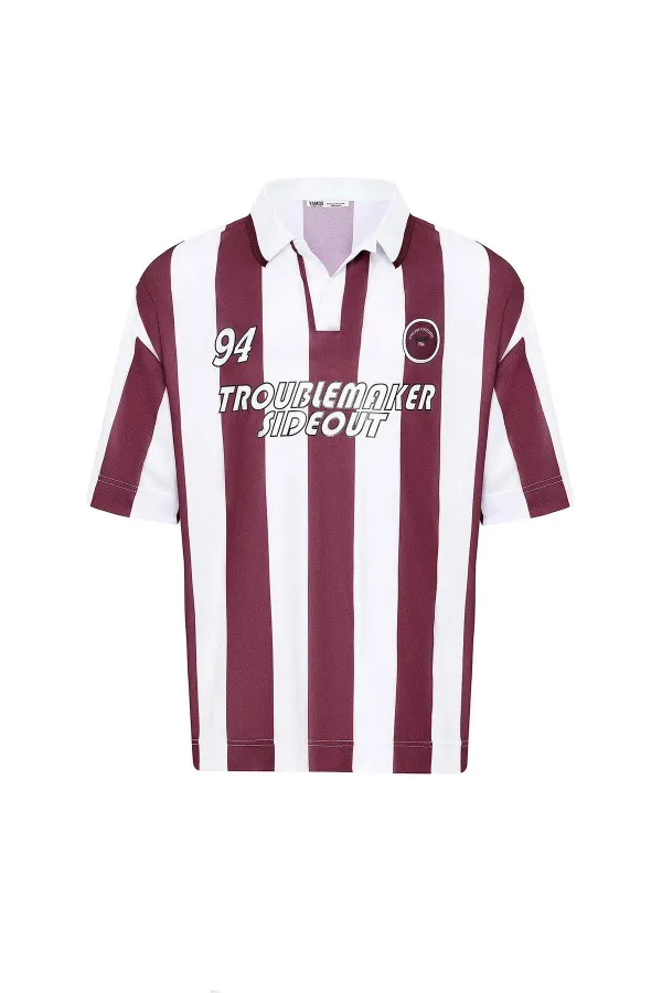 Oversize Polo Yaka Forma Tişört Bordo