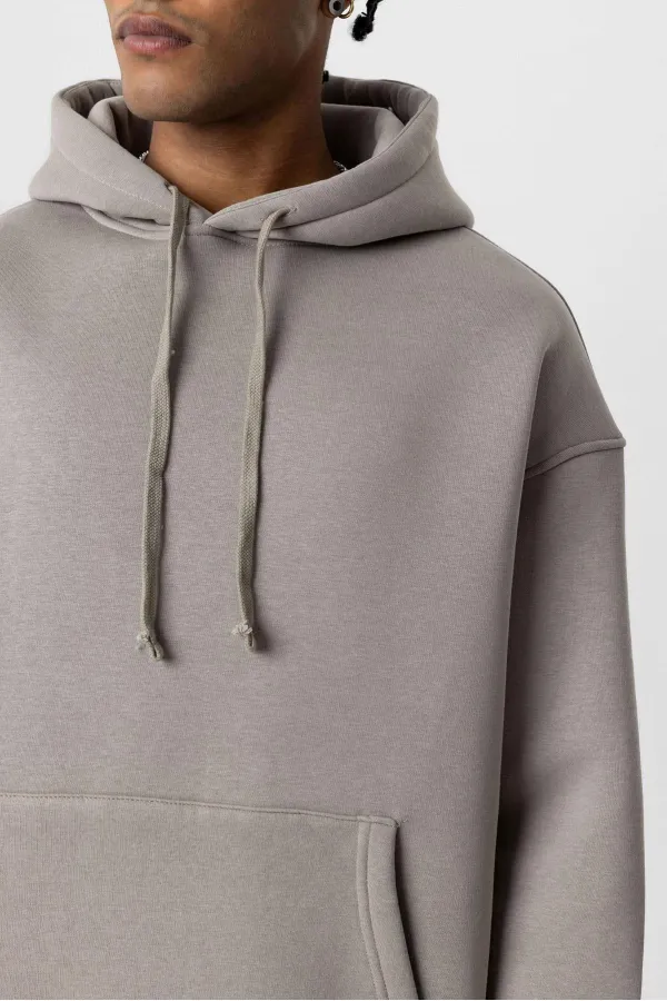 Basic Oversize Kapüşonlu Sweatshirt Açık Vızon