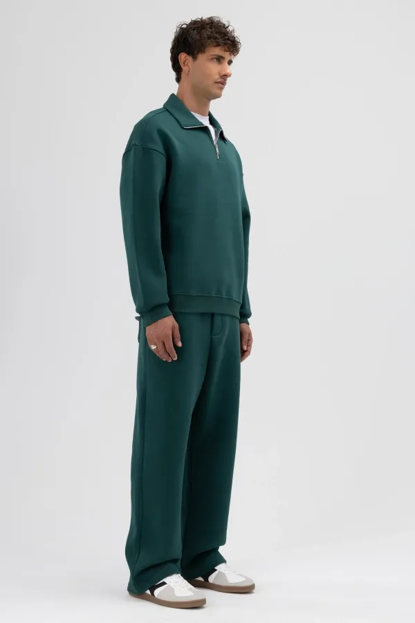 Sweat-shirt oversize à fermeture éclair et col montant, bleu marine