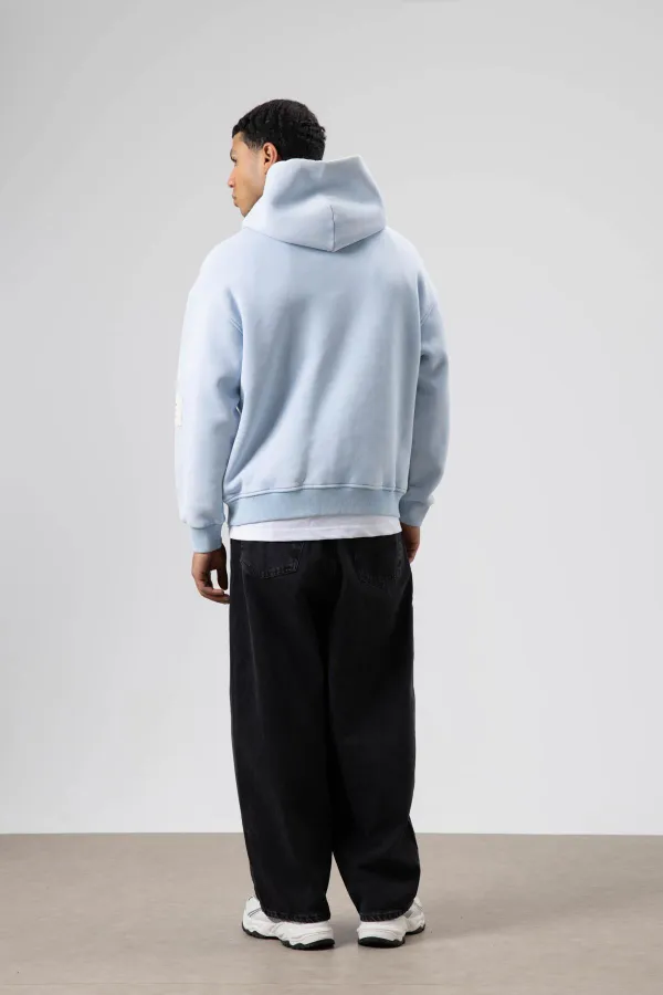 Card Detail Washed Oversize Sweatshirt Baby Blue
