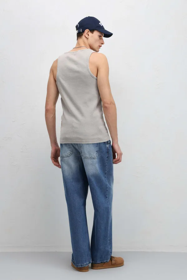 Pleated Baggy Jeans with Chain Detail, Blue