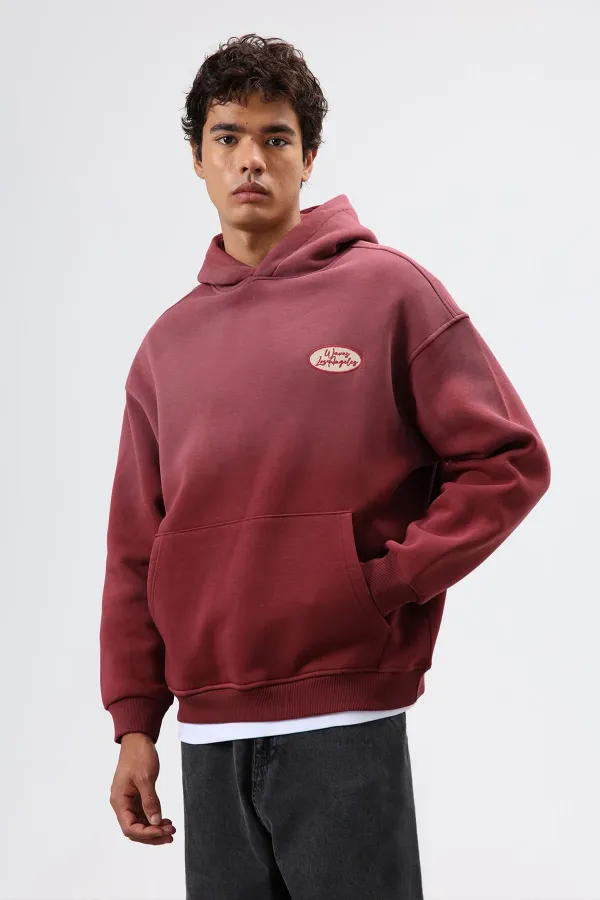 Oversize Printed Hooded Sweatshirt Burgundy