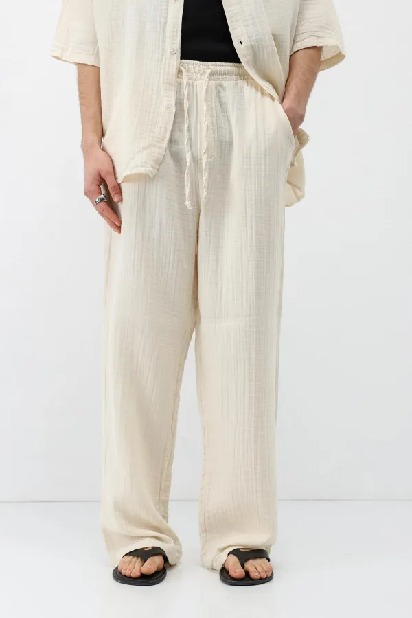 Ensemble en mousseline de lin coupe décontractée, naturel