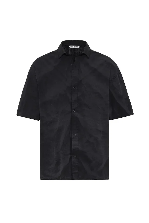 Chemise oversize en popeline délavée noire