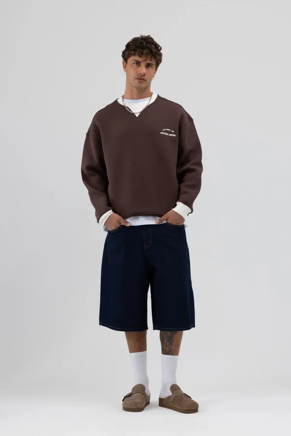 Sweat-shirt oversize à col rond imprimé, marron