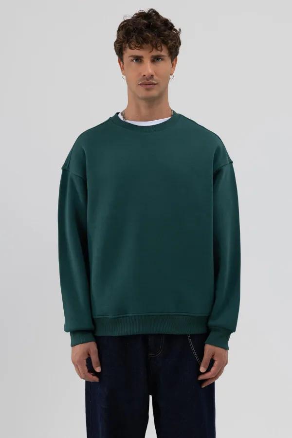 Basic Bisiklet Yaka Oversize Sweatshirt Nefti