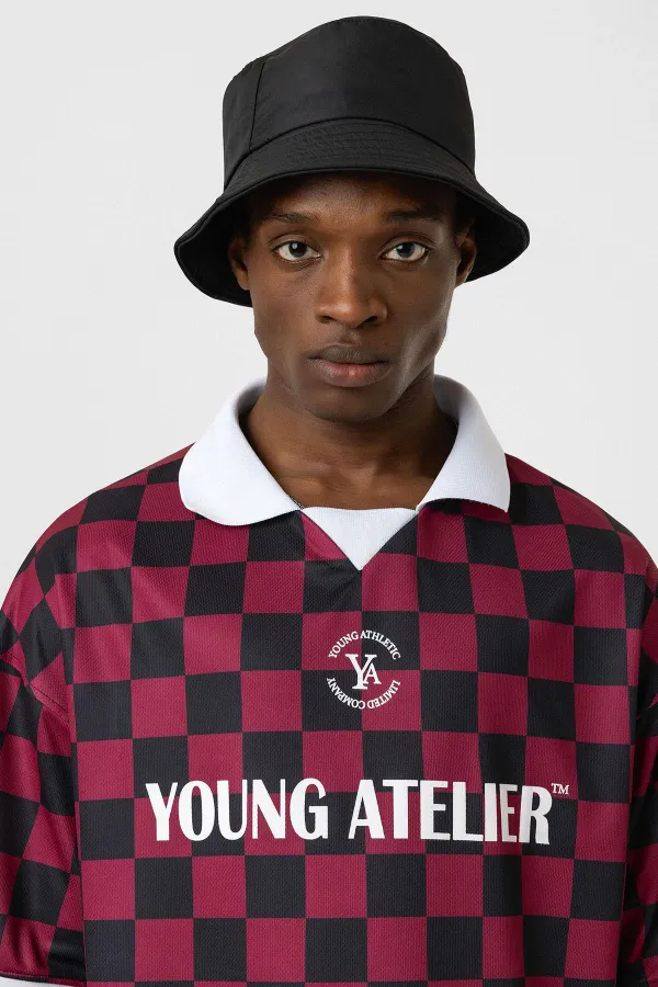 Oversize Polo Collar Jersey T-Shirt BURGUNDY/BLACK