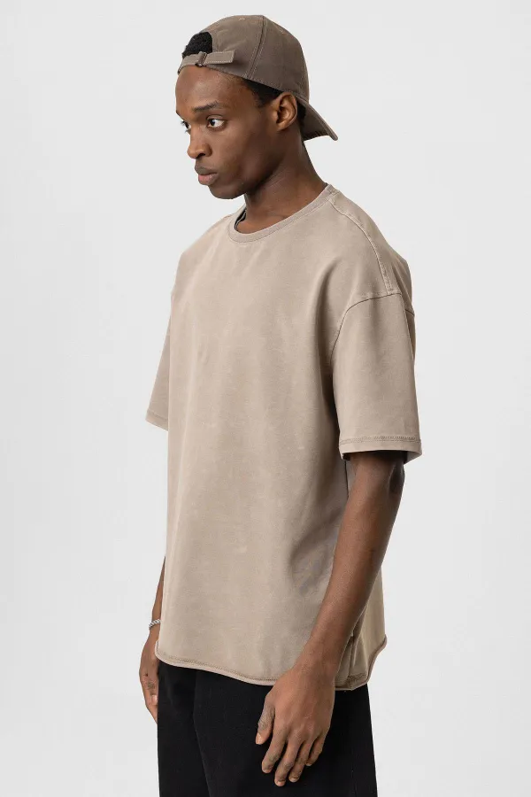 T-shirt oversize basique délavé, couleur vison