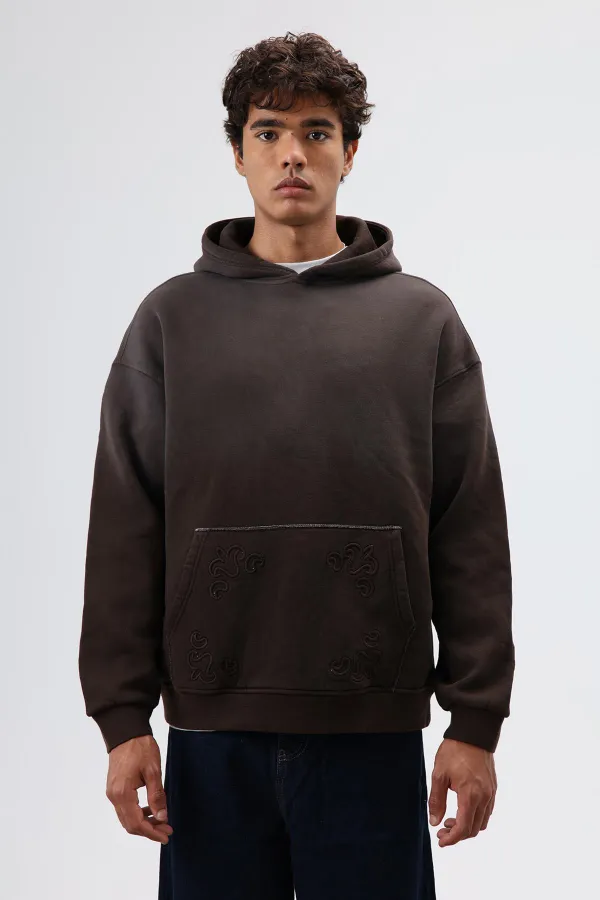 Sweat à capuche oversize avec détails brodés, couleur café