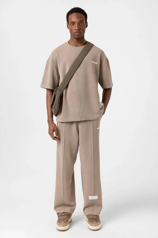 Label Detailed Oversize Modal Fabric Tracksuit Set Mink