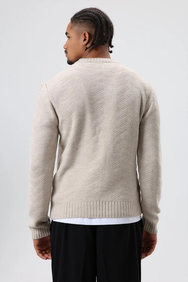 Pull oversize à col rond en maille couleur os