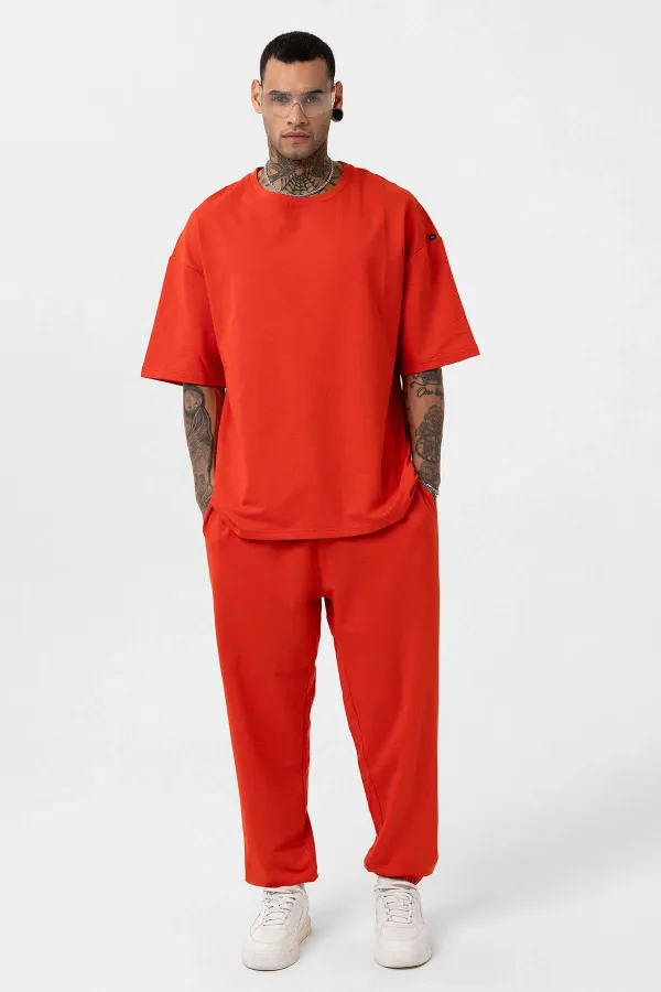 Ensemble de survêtement basique oversize à poignets élastiqués, corail