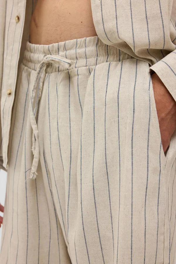 Oversize Striped Linen Shorts Indigo