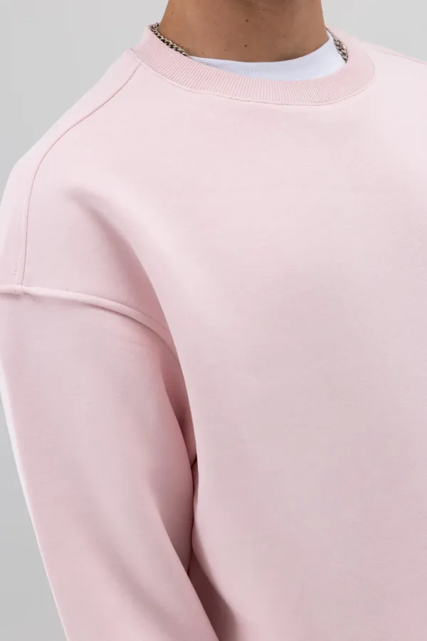 Sweat-shirt rose basique à col rond et coupe oversize
