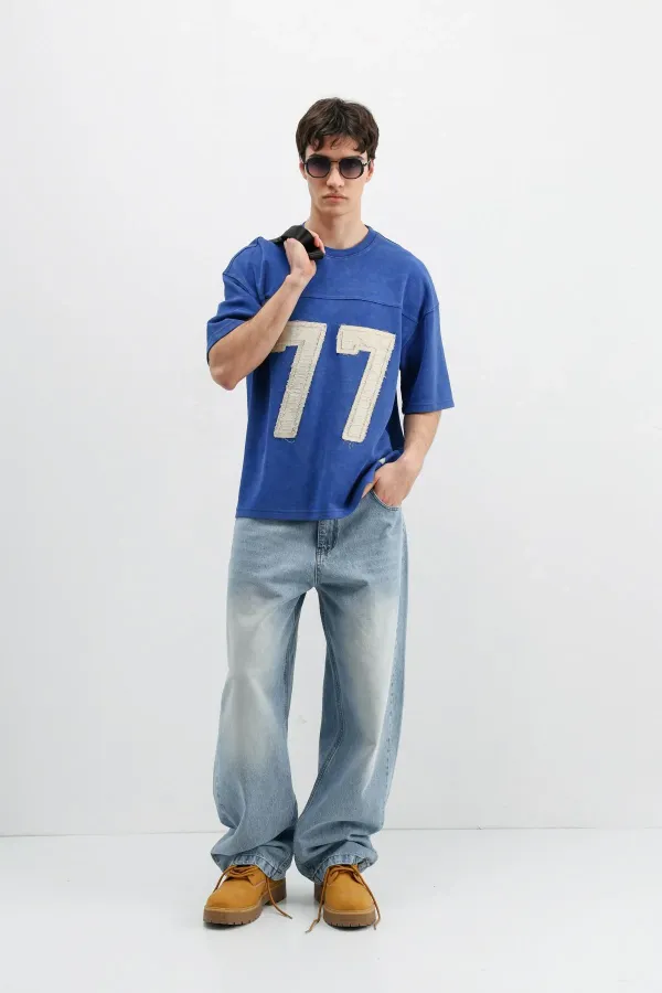 Numara Baskılı Oversize Tişört Saks